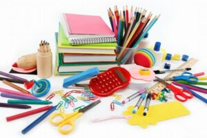 School and office supplies on white background. Back to school.