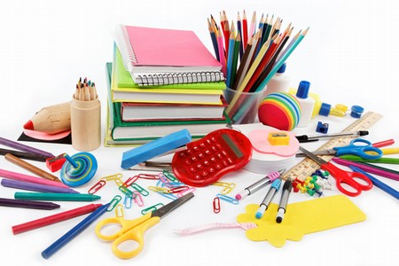 School and office supplies on white background. Back to school.